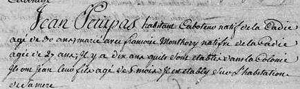 Hyperlinked excerpt from an Online document at LAC about the family of Jean Petitpas